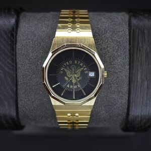 Vintage United States Army Gold Tone Quartz Wrist Watch Octagonal Case – 1970’s